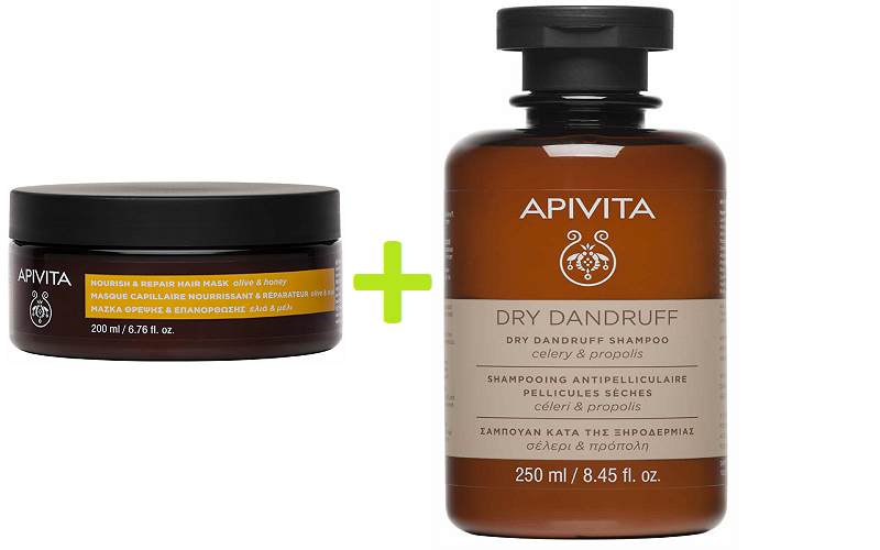PROMO Apivita Dry Dandruff Shampoo , Σαμπουάν Κατά Της Ξηροδερμίας Με Σέλερι & Πρόπολη 250ml+Nourish & Repair Hair Mask ,Μάσκα Θρέψης & Επανόρθωσης με Ελιά & Μέλι 200ml