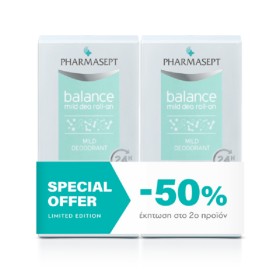 Pharmasept Balance Mild Deo Αποσμητικό 24h σε Roll-On Χωρίς Αλουμίνιο 2x50ml Με -50% Στο Δεύτερο Προϊόν