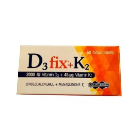 Uni-Pharma D3 Fix 2000iu + K2 45μg, Συμπλήρωμα Διατροφής με Βιταμίνες D3 και Κ2, 60 δισκία