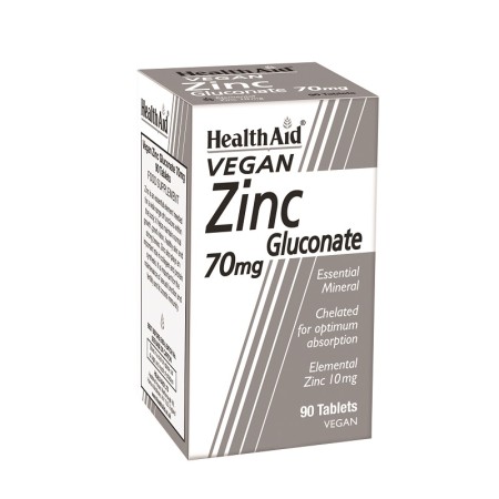 Health Aid Zinc Gluconate 70mg, Ψευδάργυρος Γλυκονικός 90tabs