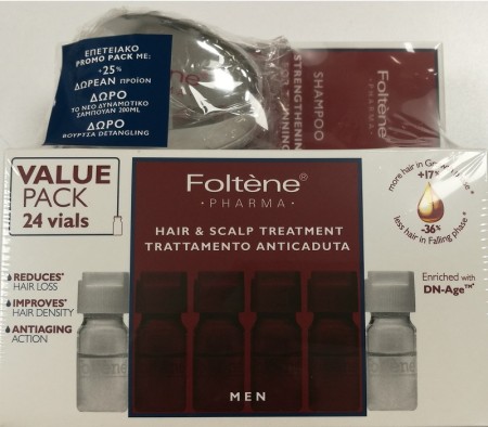 Foltene Men Hair & Scalp Treatment Αγωγή κατά της Ανδρικής Τριχόπτωσης 24 Αμπούλες & Δώρο Foltene Δυναμωτικό Σαμπουάν 200ml & Δώρο Βούρτσα Detangling