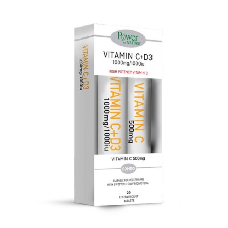 Power Health Vitamin C 1000mg με Γλυκαντικό από Στέβια & D3 1000iu 20 Αναβράζοντα Δισκία + Δώρο Vitamin C 500mg 20 Αναβράζοντα Δισκία