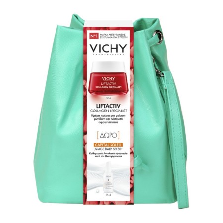 Vichy Promo Liftactiv Collagen Specialist Cream 50ml & ΔΩΡΟ Capital Soleil UV-Age Daily Spf50+ 15ml Σε Μοντέρνο Τσαντάκι
