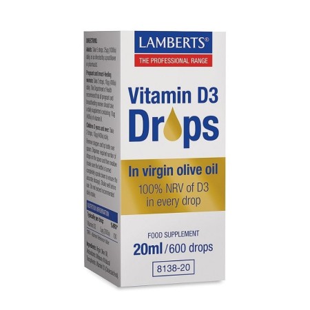 Lamberts Vitamin D3 Drops in Virgin Olive Oil 200iu Συμπλήρωμα Διατροφής με Βιταμίνη D3 σε Υγρή Μορφή 20ml/600 Σταγόνες 8138-20