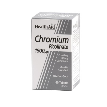 Health Aid Chromium Picolinate 1800μg, Χρώμιο για τον Μεταβολισμό 60 ταμπλέτες