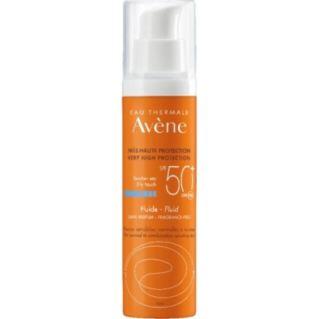 Avene Sun Dry Touch Fluid Sans Parfume spf50+, Αντηλιακή Λεπτόρρευστη Κρέμα Προσώπου Πολύ Υψηλής Προστασίας Χωρίς Άρωμα, Μικτό Ευαίσθητο Δέρμα 50ml