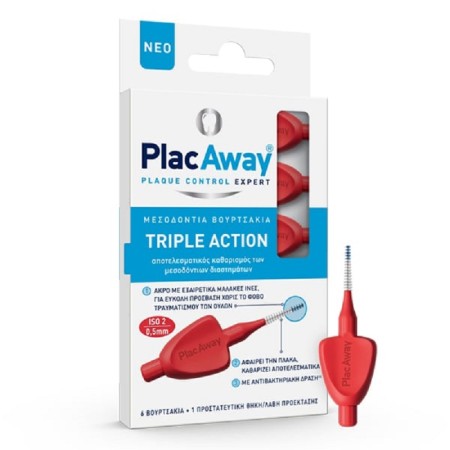 PlacAway Triple Action 0.5mm 6τμχ - Μεσοδόντια Βουρτσάκια Κόκκινο