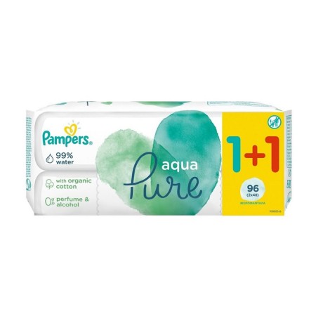 Pampers Pure Aqua Υποαλλεργικά Μωρομάντηλα με 99% Νερό, χωρίς Οινόπνευμα & Άρωμα 2x48τμχ