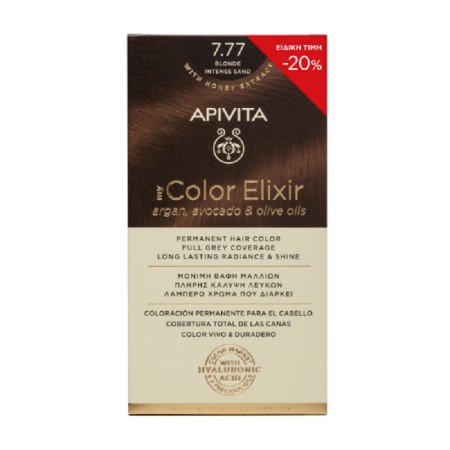 Apivita My Color Elixir 7.77, Βαφή Μαλλιών Ξανθό Έντονο Μπεζ 1τμχ -20%