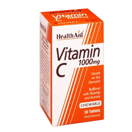 Health Aid Vitamin C 1000mg, Βιταμίνη C με Γεύση Πορτοκάλι 30 μασώμενες ταμπλέτες