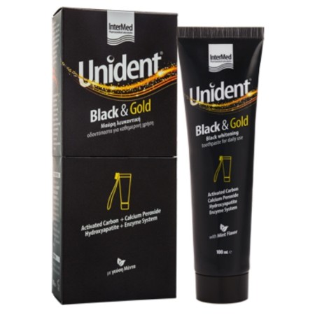 Intermed Unident Black & Gold Toothpaste, Μαύρη Λευκαντική Οδοντόπαστα με γεύση Μέντα 100ml