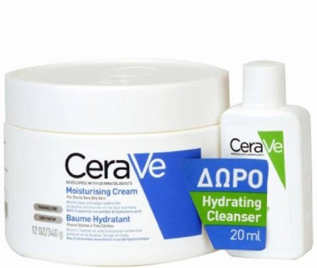 CeraVe Σετ Moisturising Cream - Ενυδάτωση Προσώπου & Σώματος, 340gr & Δώρο Hydrating Cleanser (PNS) - Καθαρισμός Προσώπου & Σώματος για Κανονική / Ξηρή Επιδερμίδα, 20ml