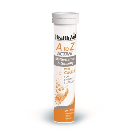 Health Aid A to Z Active Multi CoQ10 tutti frutti, Πολυβιταμίνες με Τζίνσενγκ και Συνένζυμο Q10, 20 ταμπλέτες