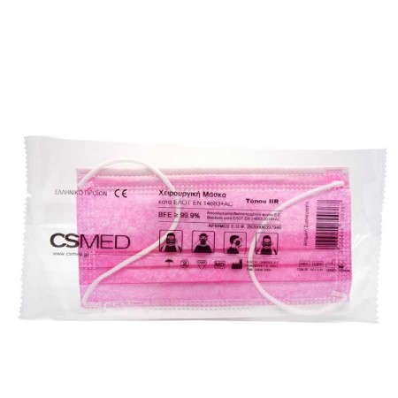 Power Health CSMED Χειρουργική Μάσκα Τύπου IIR BFE >98% Ροζ 1τεμ