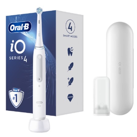 Oral-B iO Series 4 Ηλεκτρική Οδοντόβουρτσα με Χρονομετρητή, Αισθητήρα Πίεσης και Θήκη Ταξιδίου White