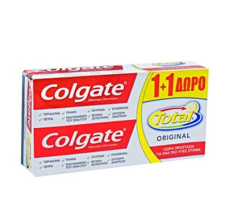 Colgate Total Original, Φθοριούχος Οδοντόκρεμα 2 x 75ml (1+1 ΔΩΡΟ)