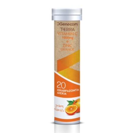 Genecom - Terra Vitamin C 1000mg + Zinc Orange γεύση πορτοκάλι 20 αναβράζουσες ταμπλέτες