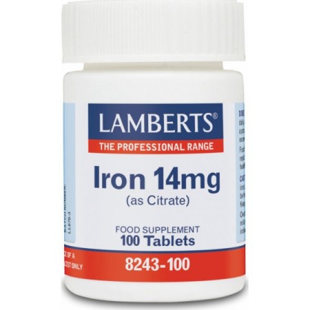 Lamberts Iron 14mg (Citrate), Συμπλήρωμα Διατροφής με Σίδηρο 100 ταμπλέτες 8243-100