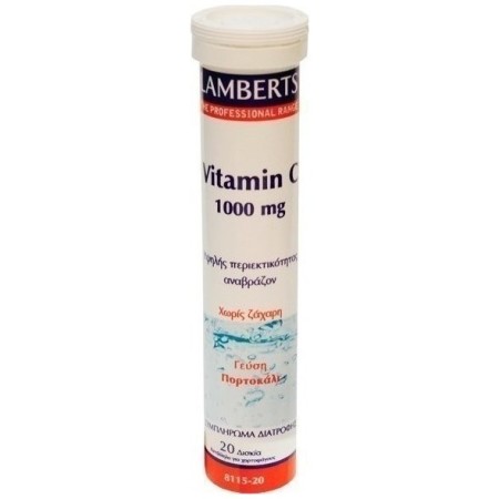 Lamberts Vitamin C 1000mg, Αναβράζοντα Δισκία Βιταμίνης C με Γεύση Πορτοκάλι 1000mg 20 αναβράζοντα δισκία