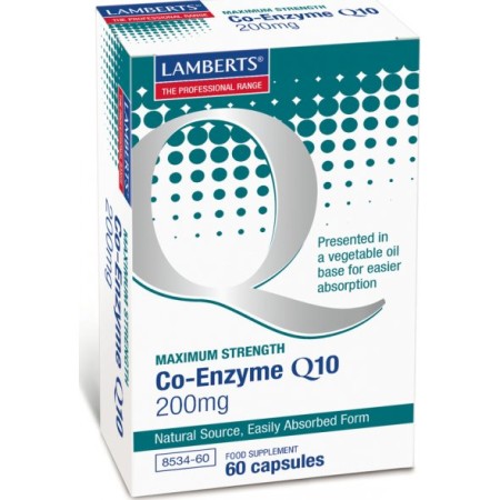 Lamberts Co-Enzyme Q10 200mg, Συμπλήρωμα Διατροφής με Συνένζυμο Q10, 60 caps 8534-60