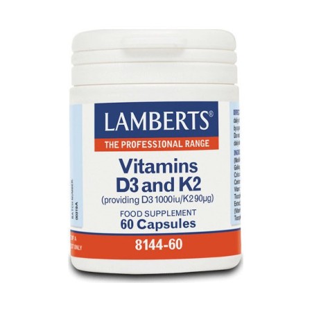 Lamberts Vitamin D3 1000iu & K2 90µg, Συμπλήρωμα Διατροφής με Βιταμίνες D3 και K2, 60 caps 8144-60