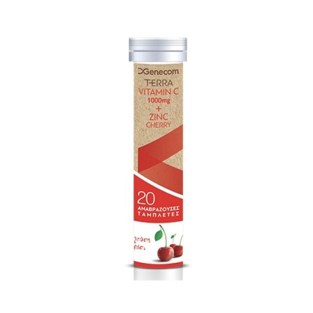 Genecom - Terra Vitamin C 1000mg + Zinc Cherry γεύση κεράσι 20 αναβράζουσες ταμπλέτες