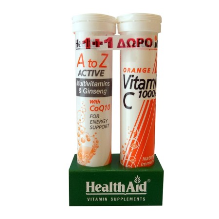 HEALTH AID A toZ Active Multivitamins & Ginseng with CoQ10 & 1000mg Πορτοκάλι - 20 + 20 Tabs ΔΩΡΟ