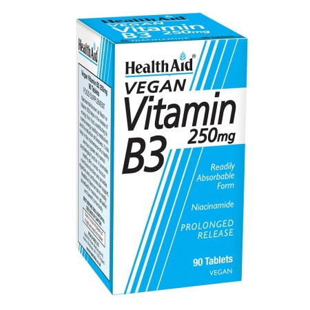 Health Aid Vitamin B3 Niacinamide 250mg, Συμβάλλει Στην Παραγωγή Ενέργειας 90tabs
