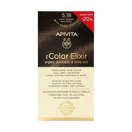 Apivita My Color Elixir 5.18, Βαφή Μαλλιών Καστανό Ανοιχτό Σαντρέ Περλέ 1τμχ (-20% Μειωμένη Αρχική Τιμή)