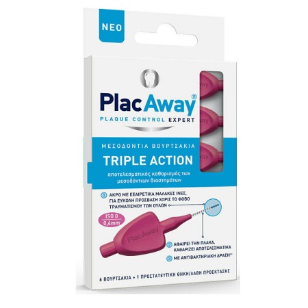PlacAway Triple Action 0.4mm 6τμχ - Μεσοδόντια Βουρτσάκια Ροζ