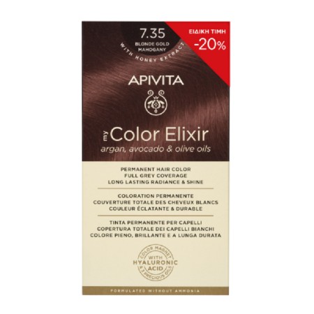 Apivita My Color Elixir 7.35, Βαφή Μαλλιών Ξανθό Μελί Μαονί 1τμχ (-20% Μειωμένη Αρχική Τιμή)