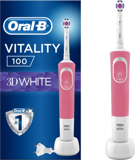 Oral-B Vitality 100 3D White Επαναφορτιζόμενη Ηλεκτρική Οδοντόβουρτσα Ρόζ