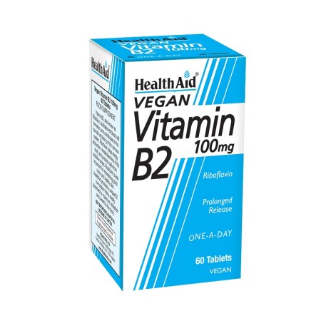 Health Aid Vitamin B2 100mg, Prolonged Release Απαραίτητη Για Το Σχηματισμό Ερυθρών Αιμοσφαιρίων 60tabs