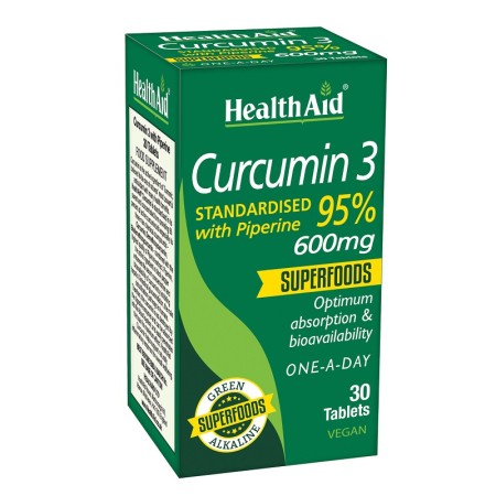 Health Aid Curcumin 3 600mg 30tabs, Κουρκουμίνη με Πιπερίνη 30 ταμπλέτες