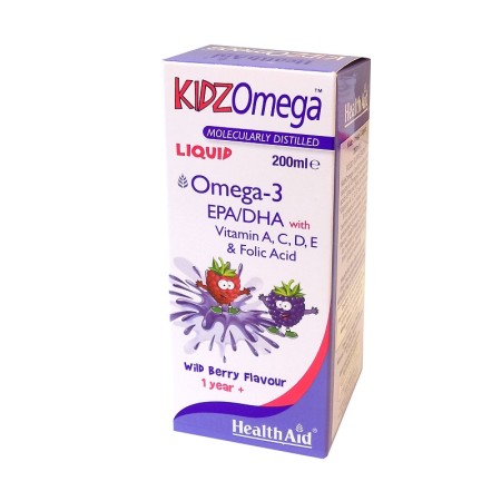 Health Aid KidzOmega Liquid, Σιρόπι με Βιταμίνες και Ωμέγα-3 Λιπαρά Οξέα Γεύση Βατόμουρο 200ml