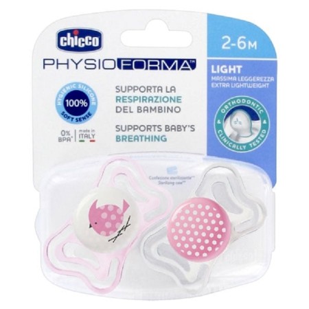 Chicco PhysioForma Light Πιπίλα Σιλικόνης 2-6μηνών Ροζ Πουά-Άσπρη 2Τμχ
