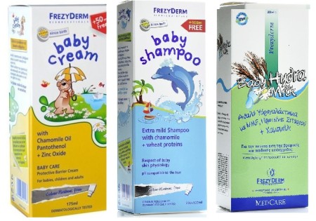 PROMO Frezyderm Baby Shampoo, Απαλό Σαμπουάν για Παιδιά με Χαμομήλι και Πρωτεΐνες Σιταριού 300ml+Baby Cream, Αδιάβροχη Προστατευτική Κρέμα για Βρέφη 175ml+Baby Hydra Milk, Ενυδατικό Γαλάκτωμα για το Ξηρό, Ερεθισμένο και Ευαίσθητο Δέρμα 200ml