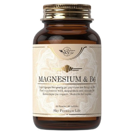 Sky Premium Life Magnesium & Vitamin B6 Συμπλήρωμα Διατροφής Με Μαγνήσιο Και Βιταμίνη Β6 Για Καλή Λειτουργία Του Νευρικού & Μυϊκού Συστήματος 60tabs