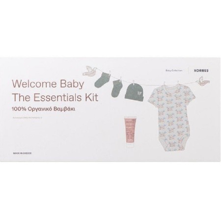 Korres Welcome Baby the Essentials Kit Κορμάκι & Καλτσάκια 1 Ζευγάρι &Σκουφάκι & Κρέμα Αλλαγής Πάνας 20ml