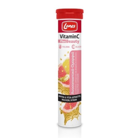 Lanes Vitamin C Plus Beauty Hyaluronic & Collagen για Ανοσοποητικό-ομορφιά με γεύση Pink Lemonade  20 αναβράζοντα δισκία