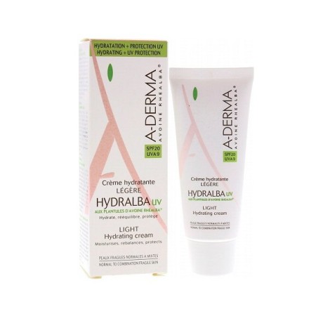 A-Derma Hydralba Creme Hydratante UV Light SPF20, Λεπτόρρευστη Ενυδατική Κρέμα Προσώπου με Αντιηλιακή Προστασία 40ml