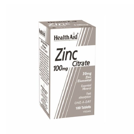 Health aid Zinc Citrate 100mg συμπλήρωμα Διατροφής με Ψευδάργυρο 100Tabs.