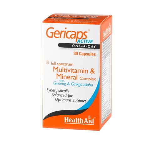 Health Aid Gericaps Active, Πολυβιταμίνες με Τζίνσενγκ & Τζίνγκο Μπιλόμπα 30caps