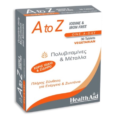 Health Aid A to Z Iodine & Iron Free, Πολυβιταμίνες & Μέταλλα 30tabs.