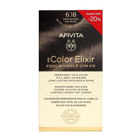 Apivita My Color Elixir 6.18, Βαφή Μαλλιών Ξανθό Σκούρο Σαντρέ Περλέ 1τμχ (-20% Μειωμένη Αρχική Τιμή)