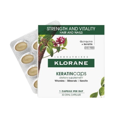Klorane Quinine & Keratin Caps 30capsΣυμπλήρωμα Διατροφής με Κινίνη & Κερατίνη για Δύναμη & Ζωντάνια σε Μαλλιά & Νύχια