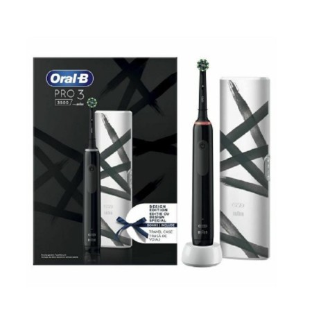 Oral-B Pro 3 3500 Design Edition Ηλεκτρική Οδοντόβουρτσα με Χρονομετρητή, Αισθητήρα Πίεσης και Θήκη Ταξιδίου Black