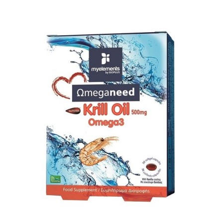 My Elements Ωmeganeed Krill Oil Omega3 500mg, Έλαιο Κριλ Πλούσιο σε Ωμέγα-3, 30 μαλακές κάψουλες