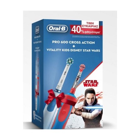 Oral-B Set Pro 600 Cross Action Επαναφορτιζόμενη Ηλεκτρική Οδοντόβουρτσα 1τμχ + Vitality Kids Disney Star Wars Επαναφορτιζόμενη Ηλεκτρική Οδοντόβουρτσα 1τμχ -40% Φθηνότερα