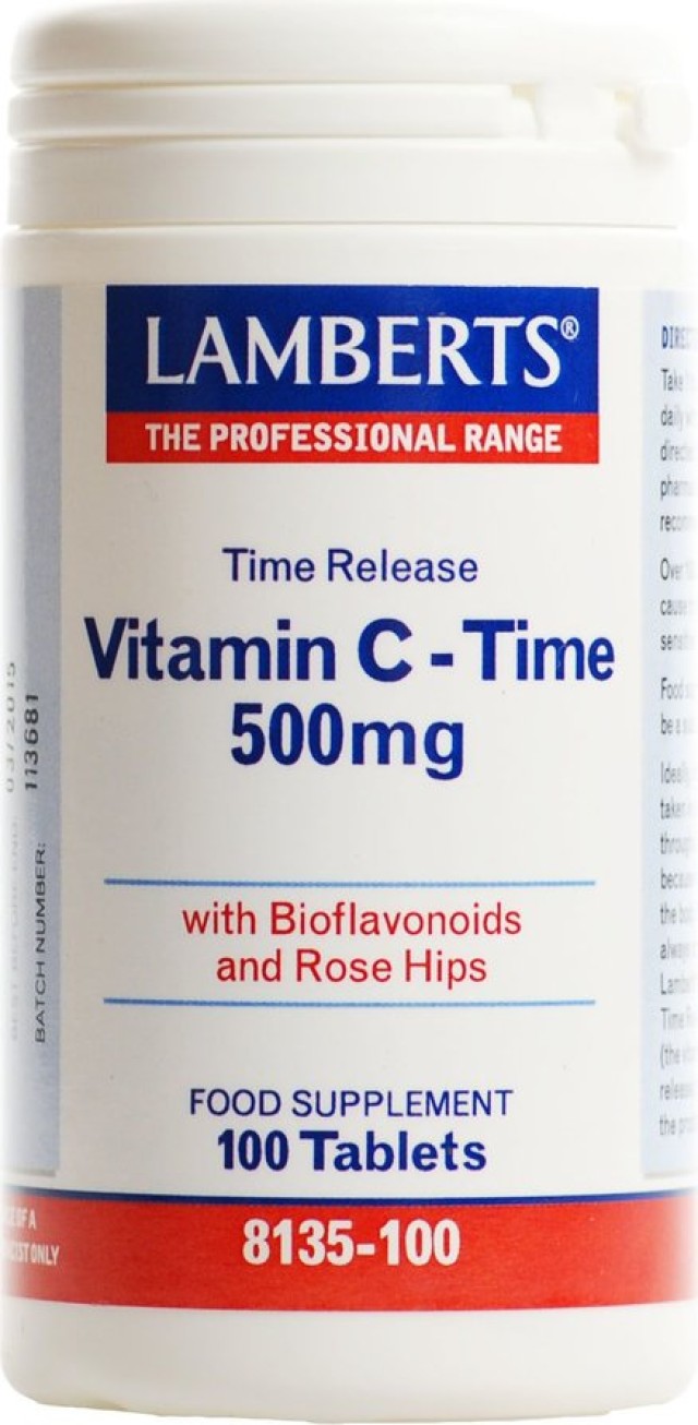 Lamberts Vitamin C- Time 500mg, Βιταμίνη C Σταδιακής Αποδέσμευσης με Βιοφλαβονοειδή 100 tabs 8135-100